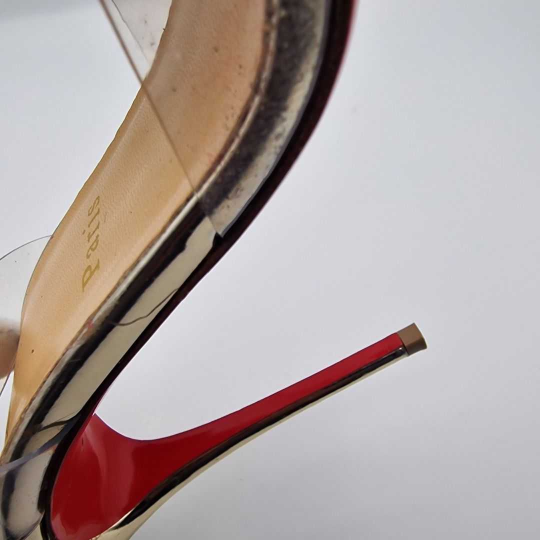 Christian Louboutin Transparent PVC Gold Glitter Fossiliza 100 Sandals EU size 39