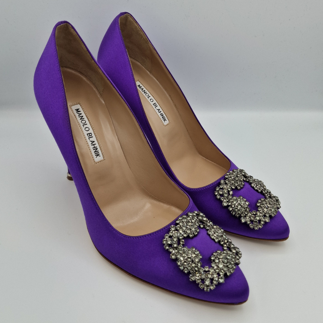 Manolo Blahnik Purple Satin Hangisi 105 Heels Size EU 40