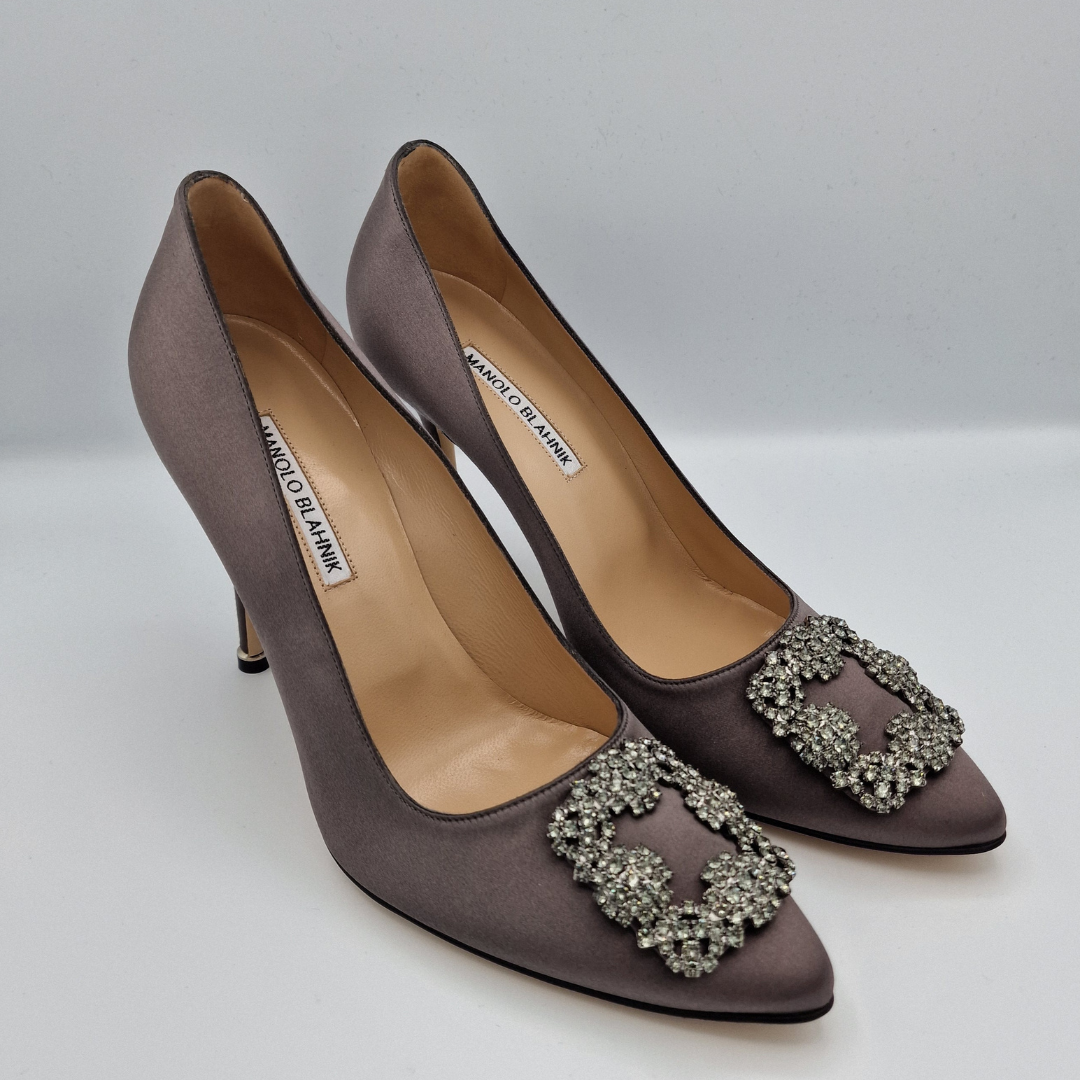 Manolo Blahnik Grey Satin Hangisi 105 Heels Size EU 40