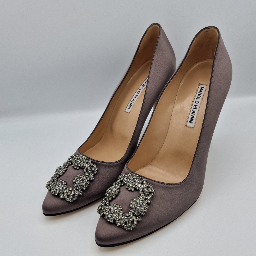 Manolo Blahnik Grey Satin Hangisi 105 Heels Size EU 40