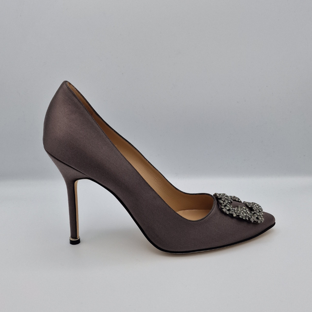 Manolo Blahnik Grey Satin Hangisi 105 Heels Size EU 40