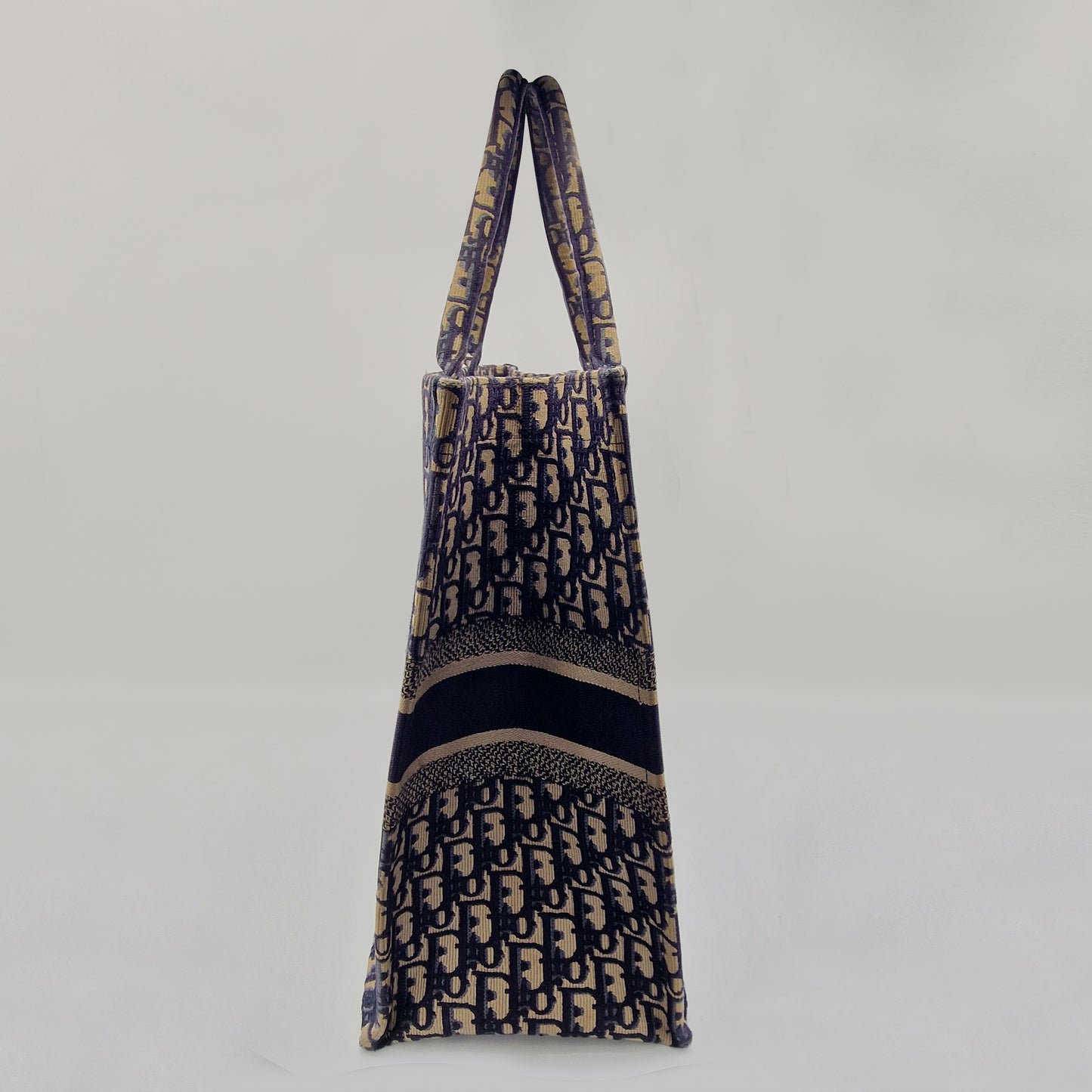 Christian Dior Ecru and Blue Dior Oblique Embroidery Large Book Tote Bag