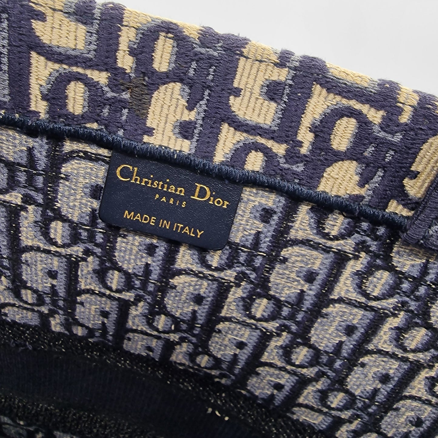 Christian Dior Ecru and Blue Dior Oblique Embroidery Large Book Tote Bag