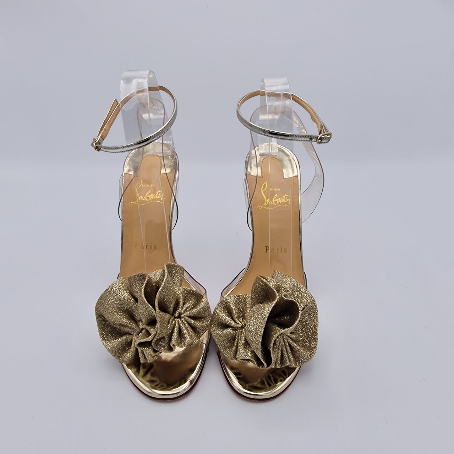 Christian Louboutin Transparent PVC Gold Glitter Fossiliza 100 Sandals EU size 39