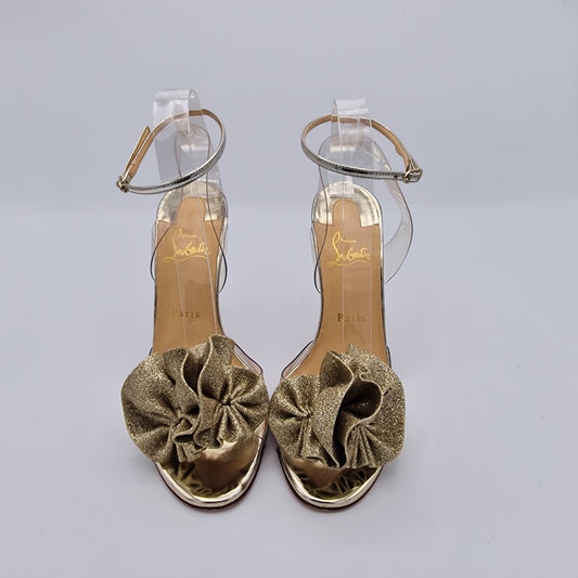 Christian Louboutin Transparent PVC Gold Glitter Fossiliza 100 Sandals EU size 39
