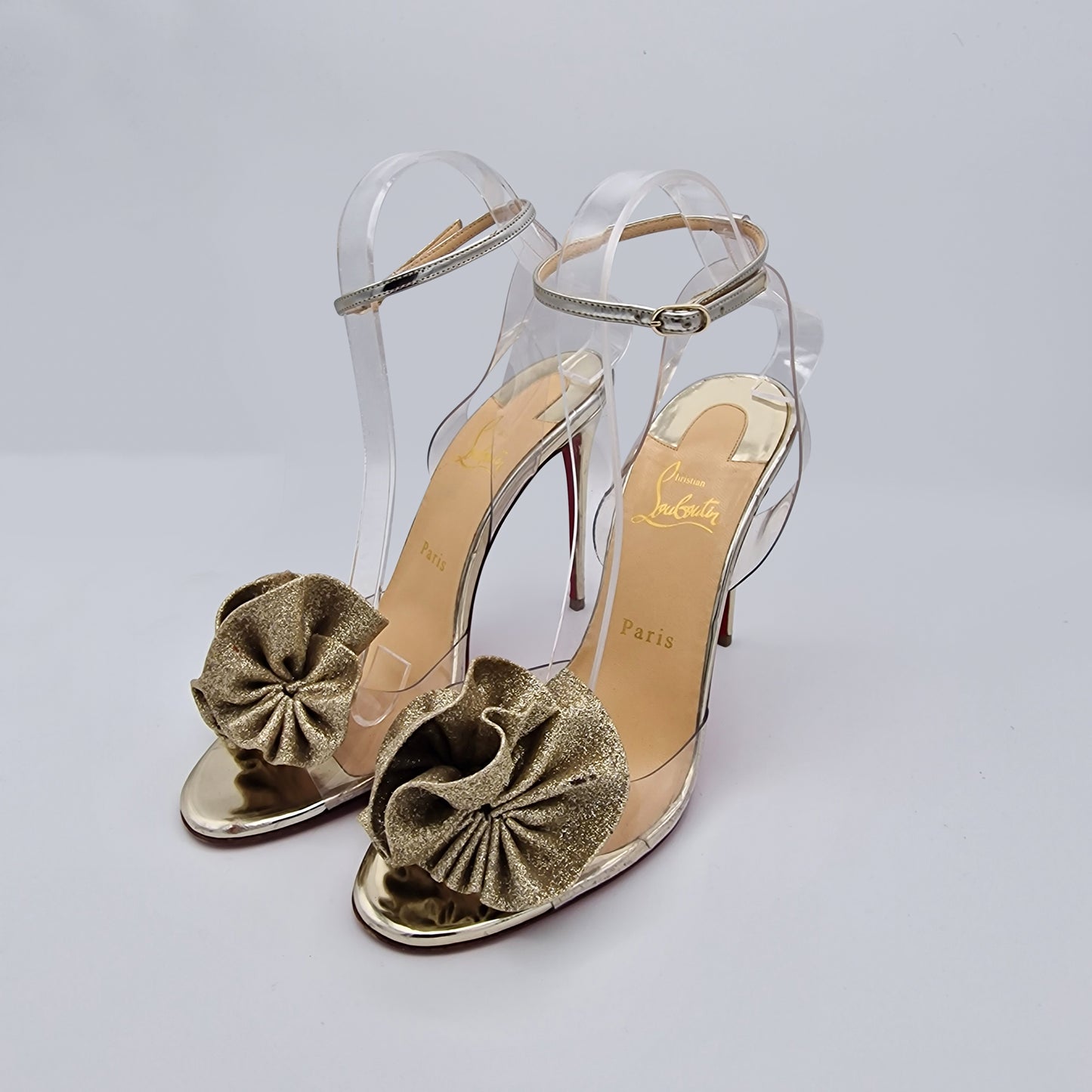 Christian Louboutin Transparent PVC Gold Glitter Fossiliza 100 Sandals EU size 39