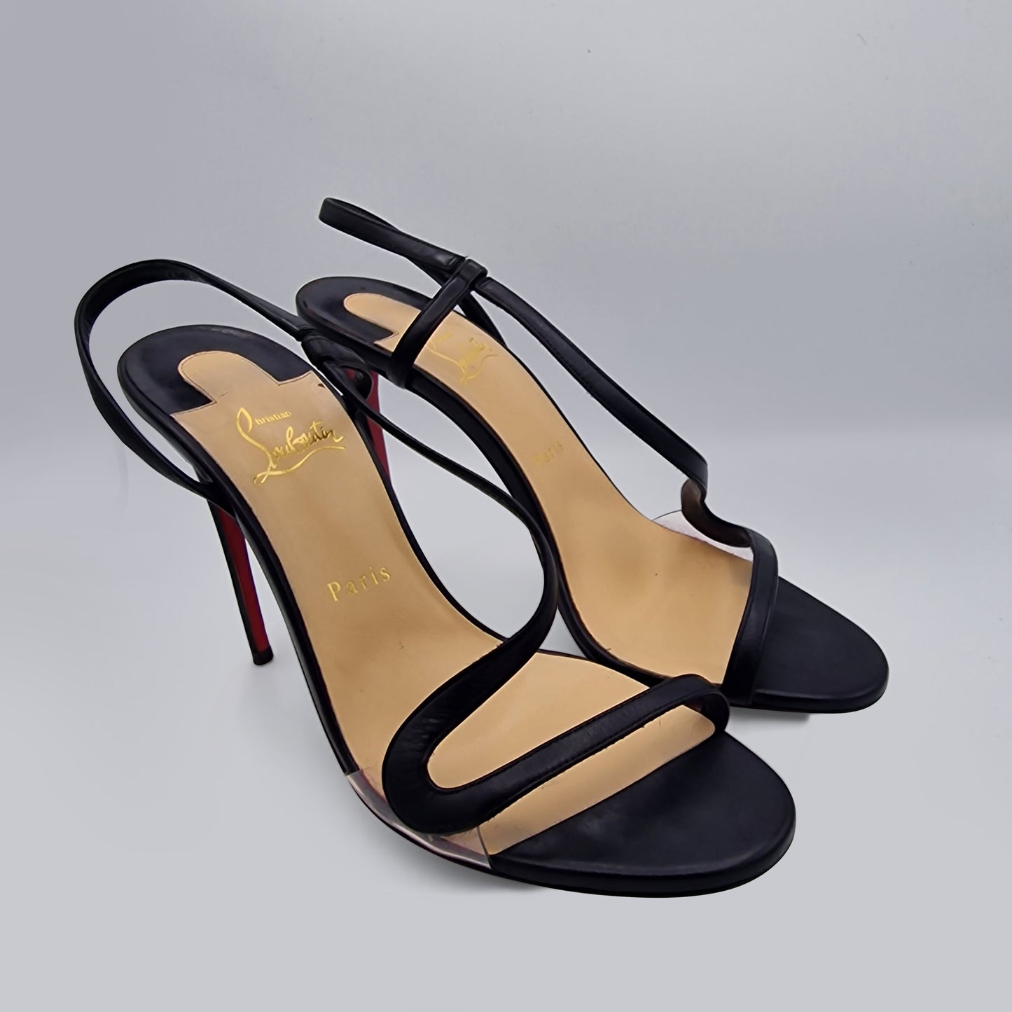 Christian Louboutin Black Leather Rosalie 100 Sandals EU size 40.5