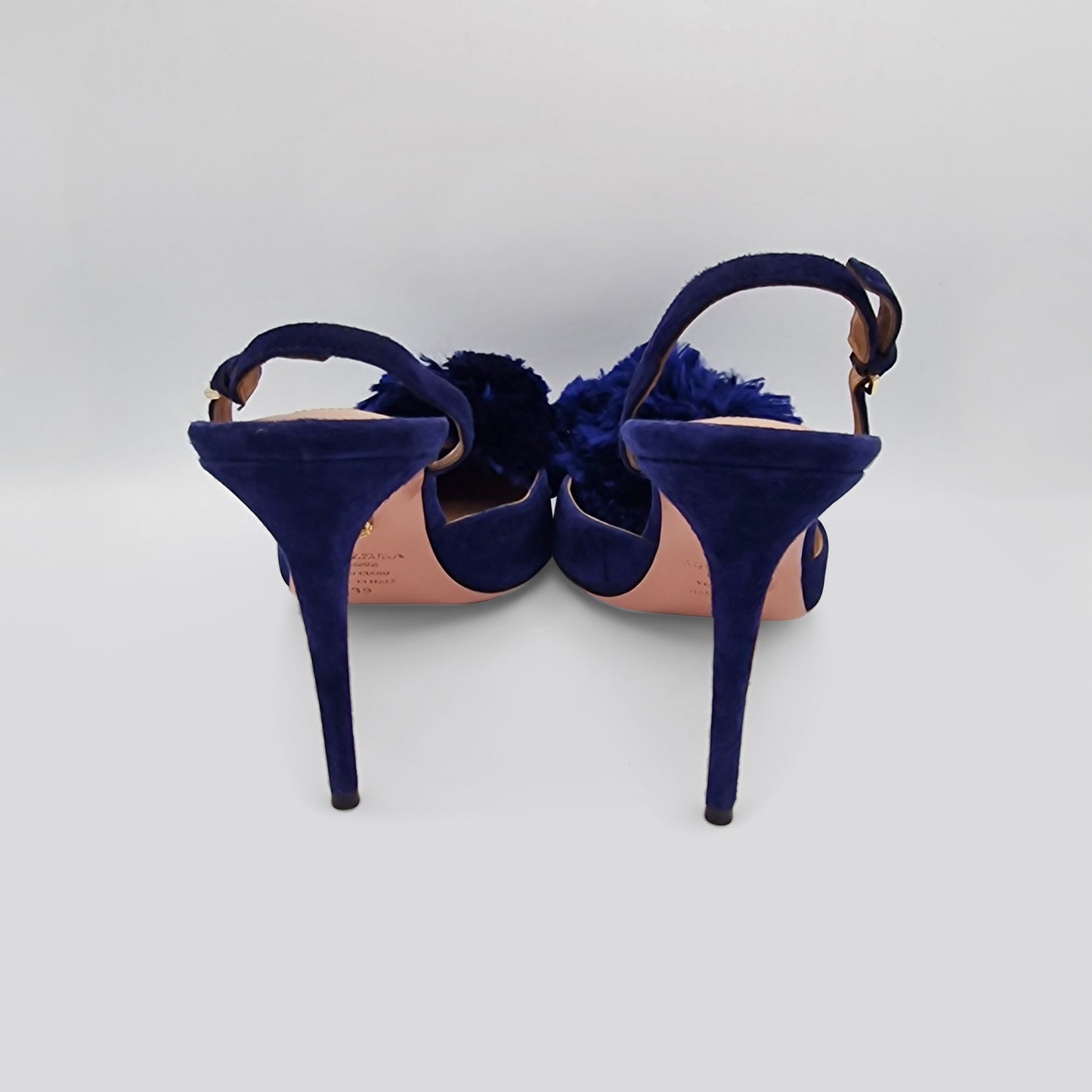 Aquazzura Navy Suede Powder Puff 105 Slingback Heels Size EU 39