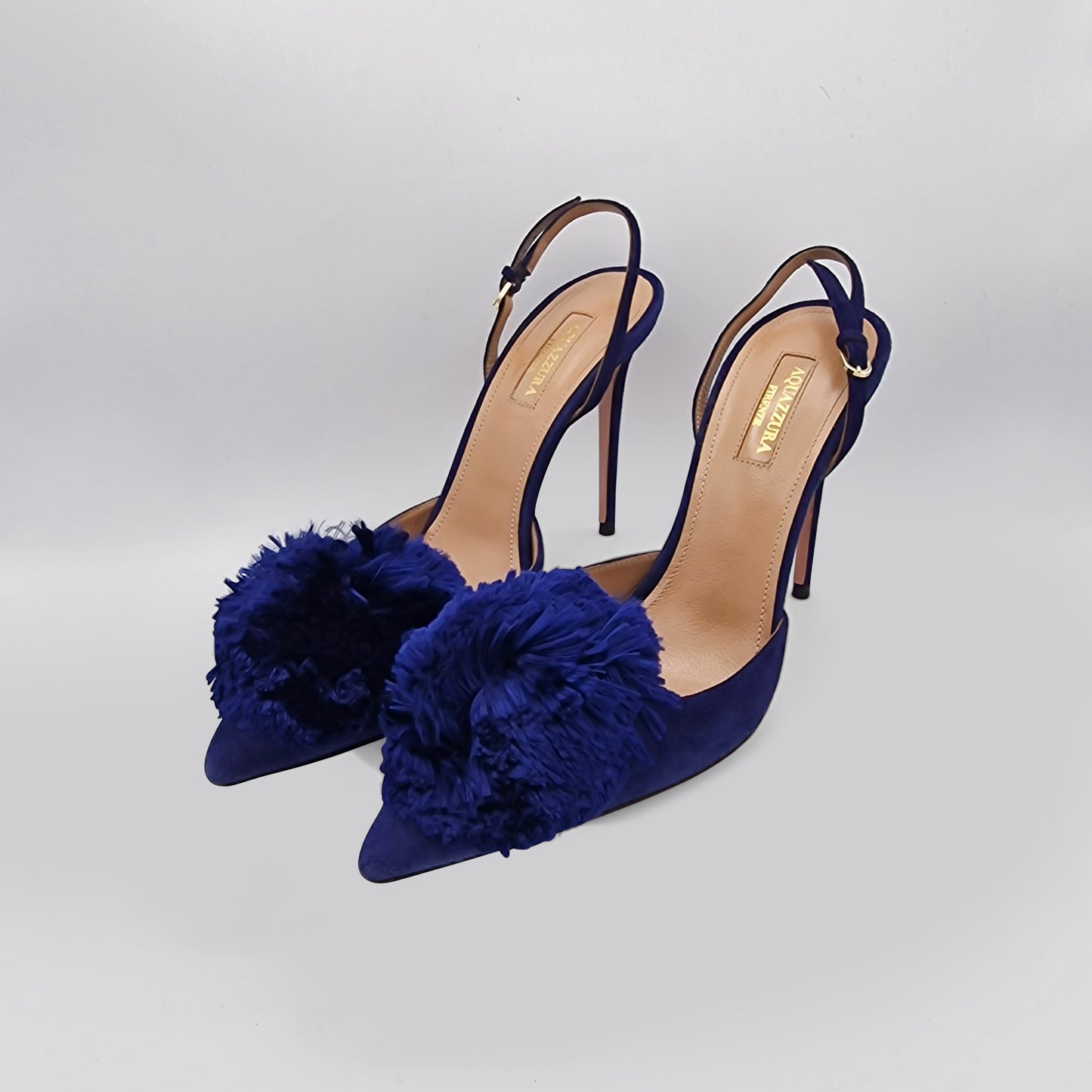 Aquazzura Navy Suede Powder Puff 105 Slingback Heels Size EU 39