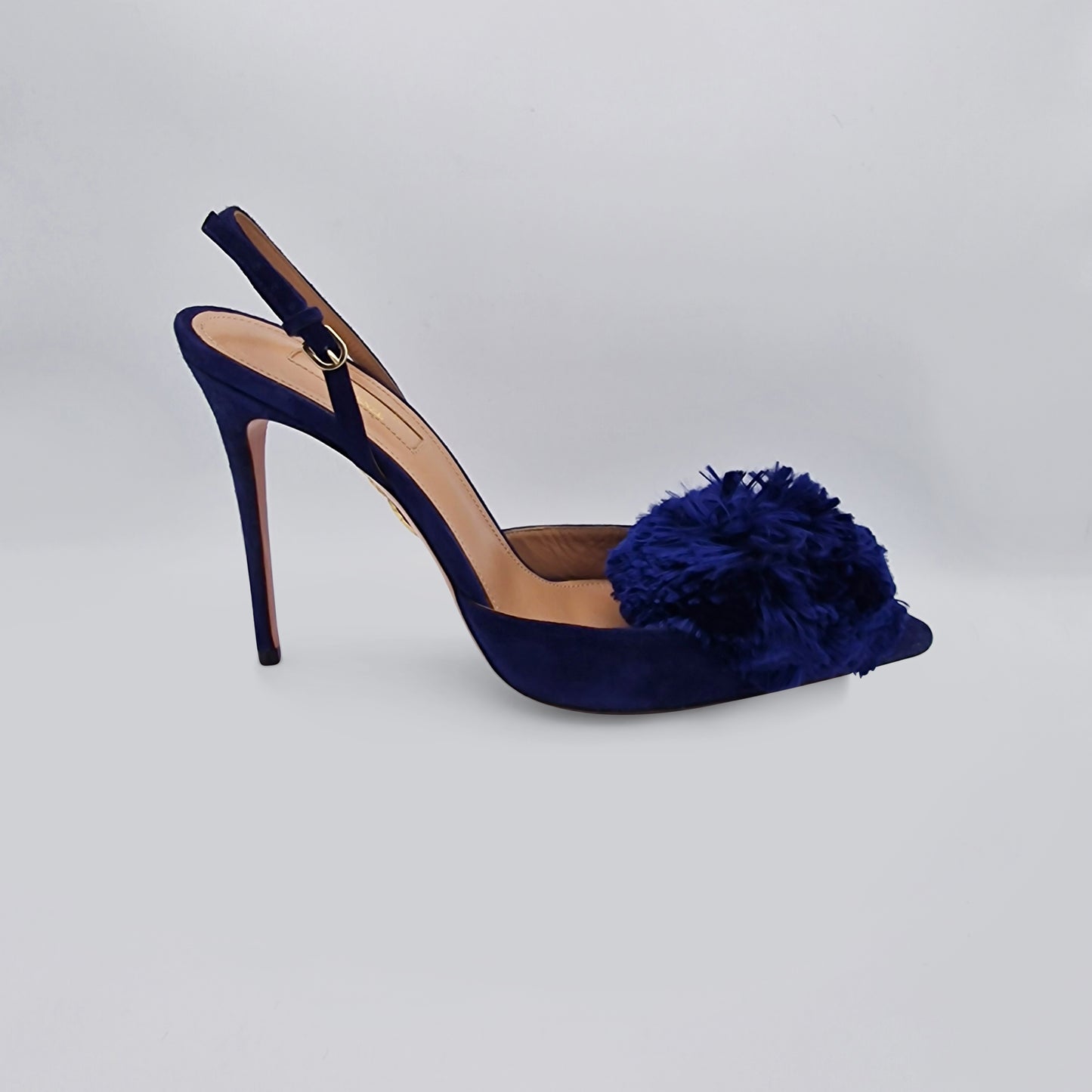 Aquazzura Navy Suede Powder Puff 105 Slingback Heels Size EU 39