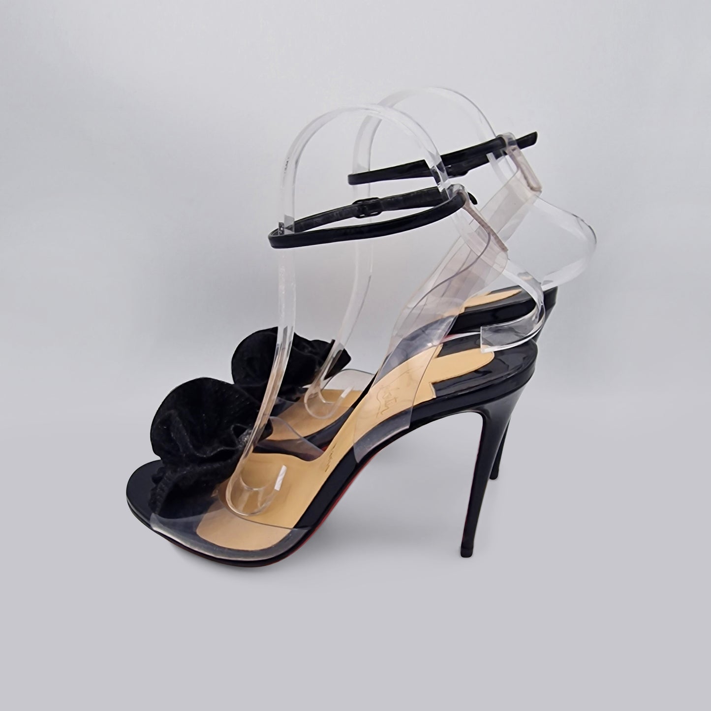 Christian Louboutin Black Patent And Transparent PVC Fossiliza 100 Sandals EU size 39