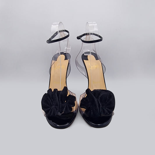 Christian Louboutin Black Patent And Transparent PVC Fossiliza 100 Sandals EU size 39