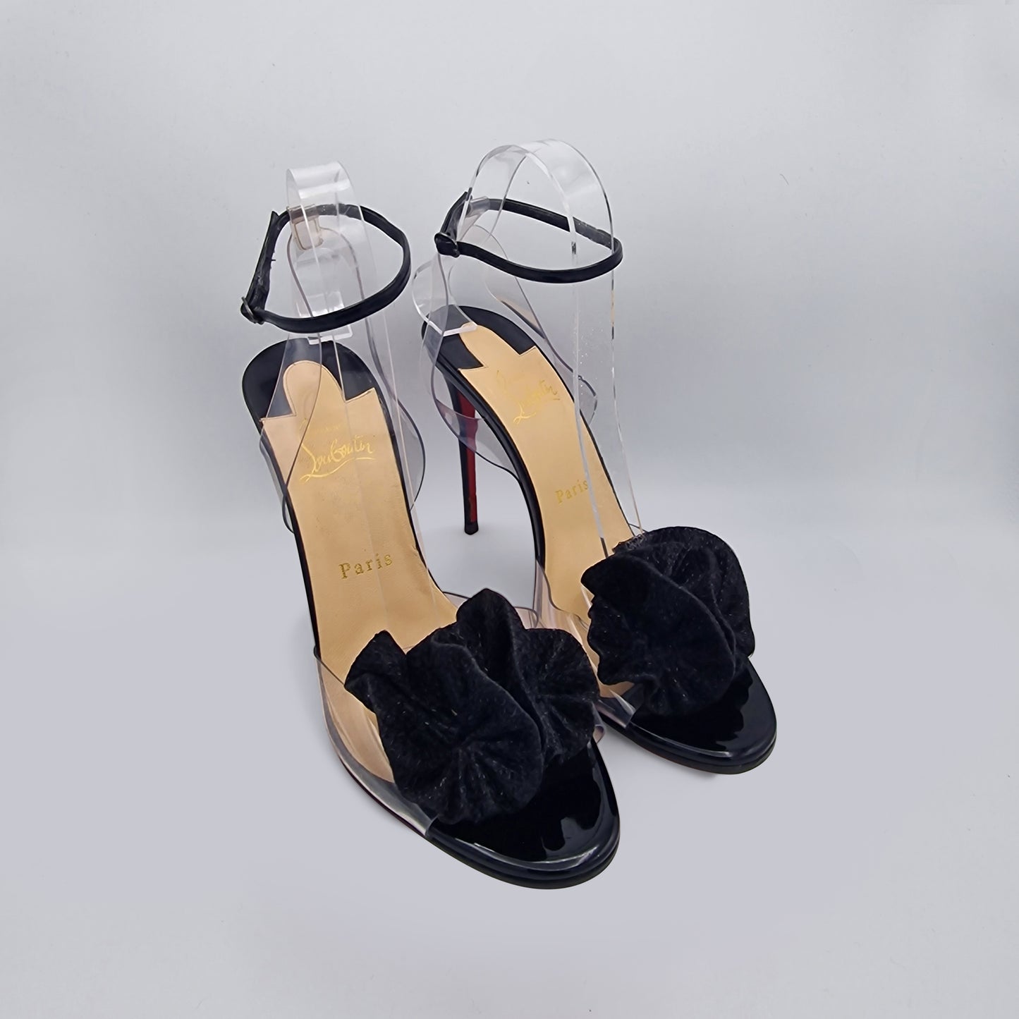 Christian Louboutin Black Patent And Transparent PVC Fossiliza 100 Sandals EU size 39