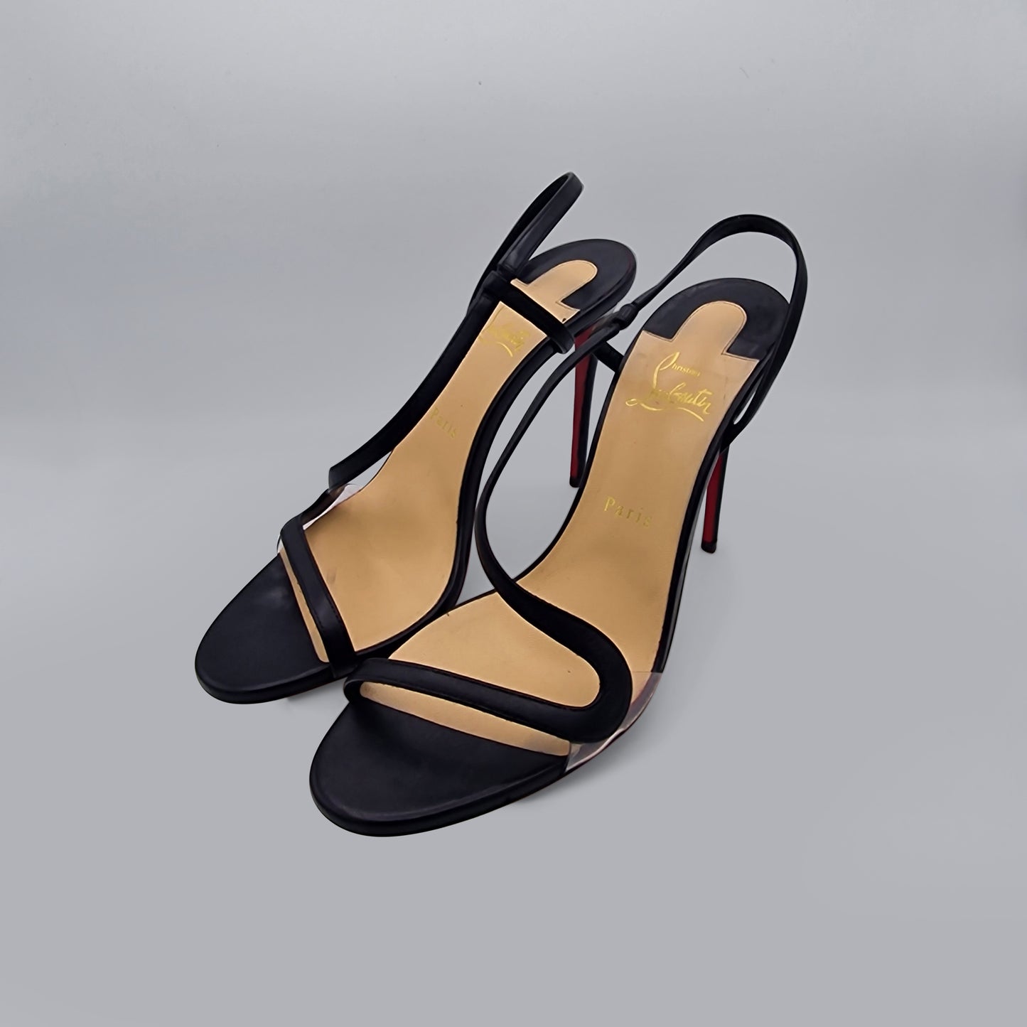 Christian Louboutin Black Leather Rosalie 100 Sandals EU size 40.5