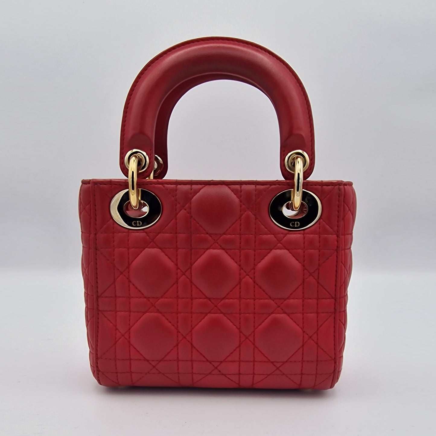 Dior Red Mini Lady Dior Cannage Lambskin Handbag