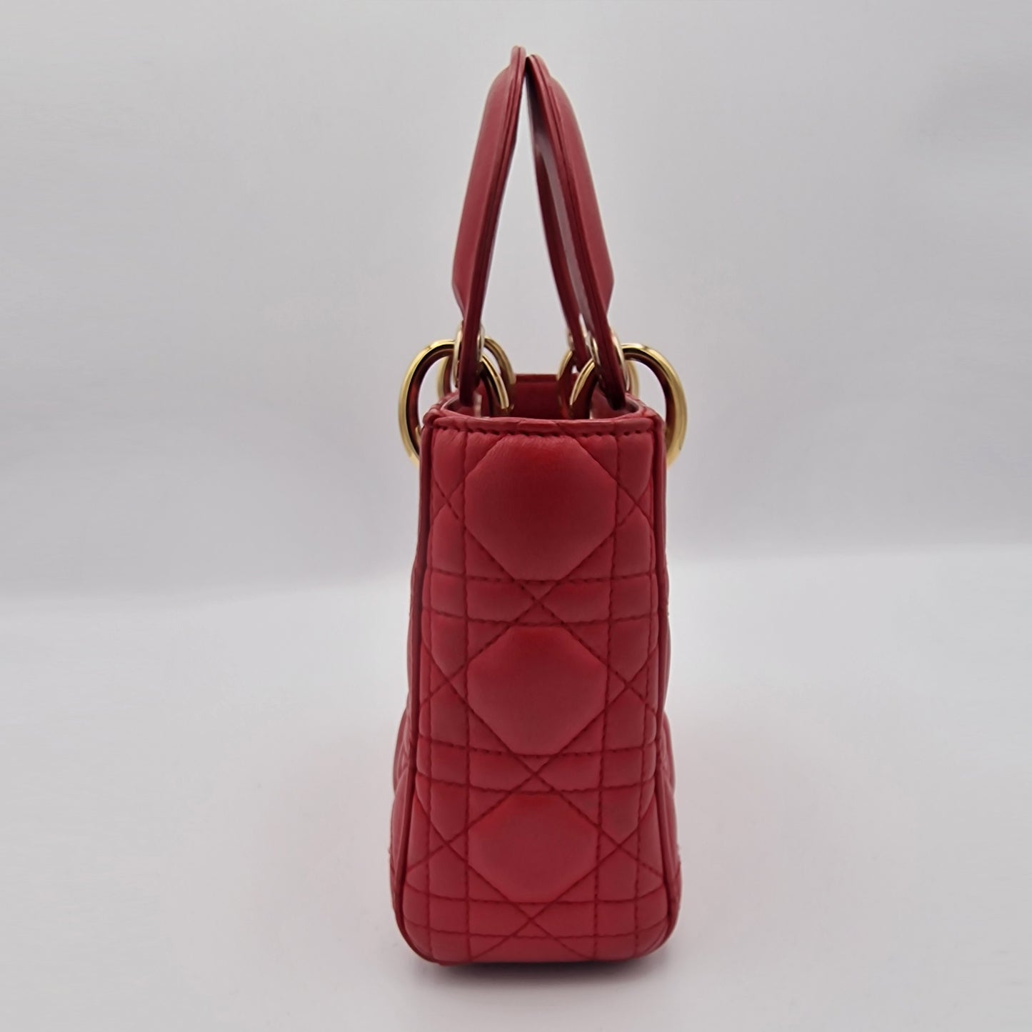 Dior Red Mini Lady Dior Cannage Lambskin Handbag