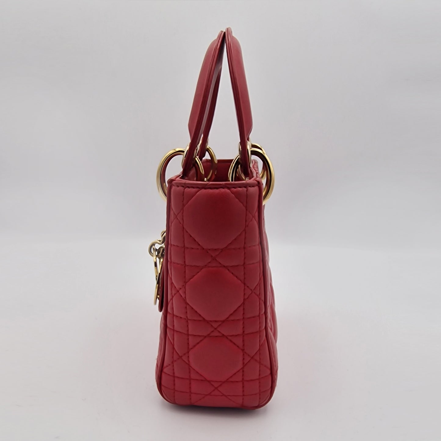 Dior Red Mini Lady Dior Cannage Lambskin Handbag