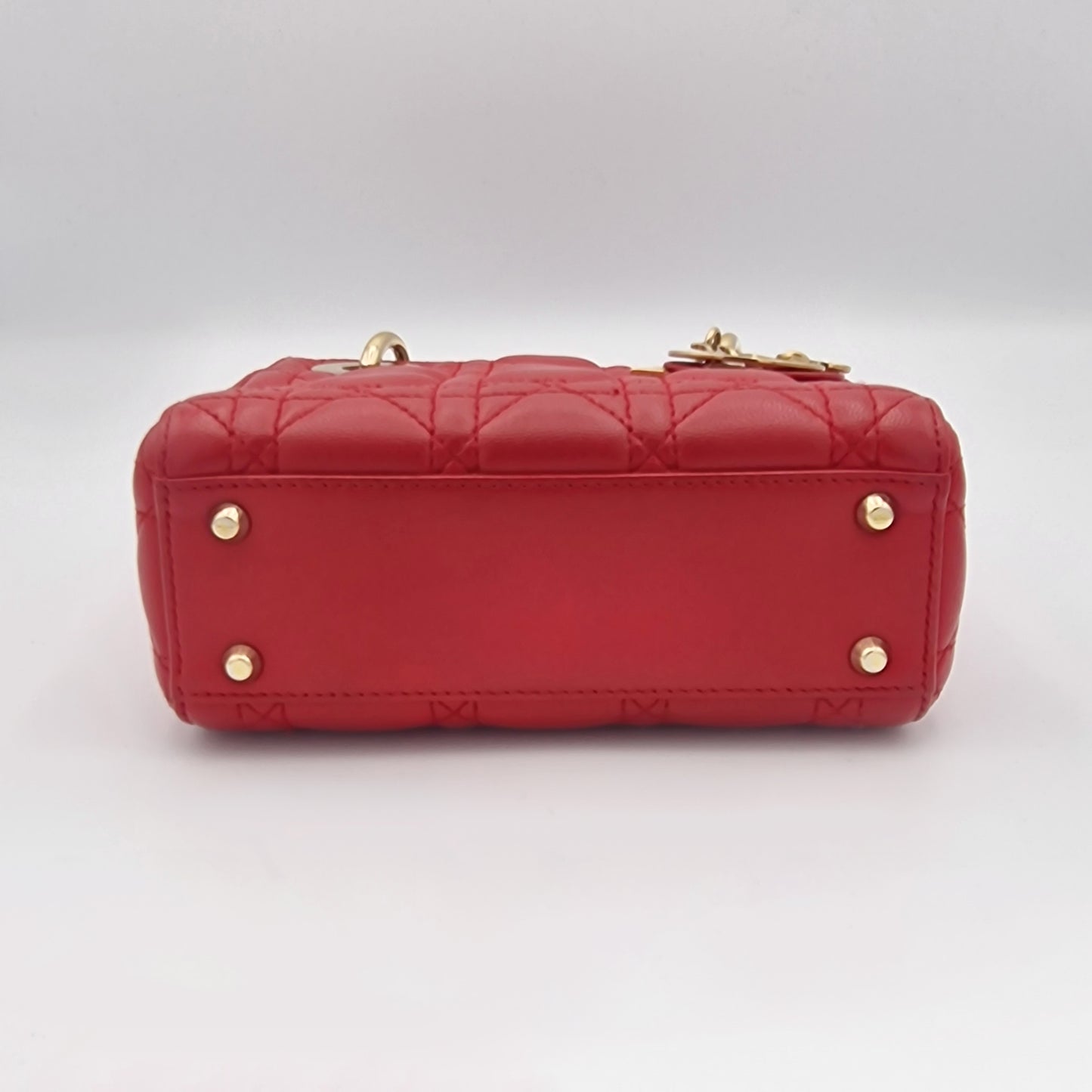 Dior Red Mini Lady Dior Cannage Lambskin Handbag