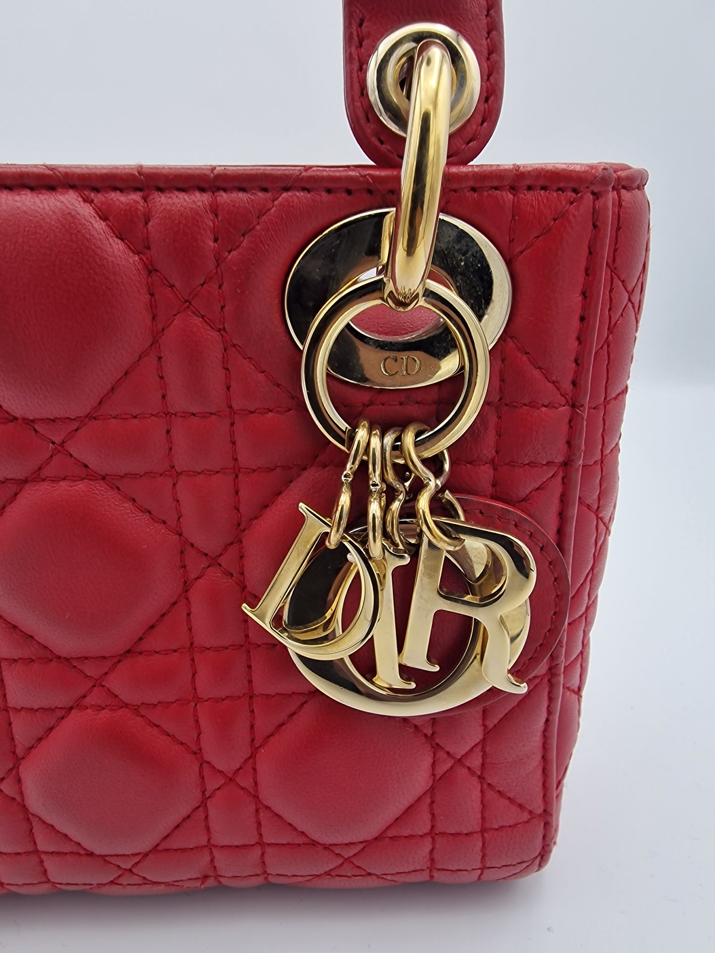 Dior Red Mini Lady Dior Cannage Lambskin Handbag