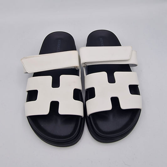 Hermes White Calfskin Leather Chypre Sandals Size EU 36.5