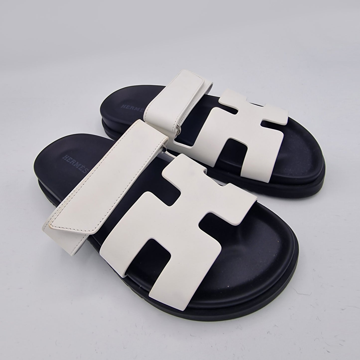 Hermes White Calfskin Leather Chypre Sandals Size EU 36.5