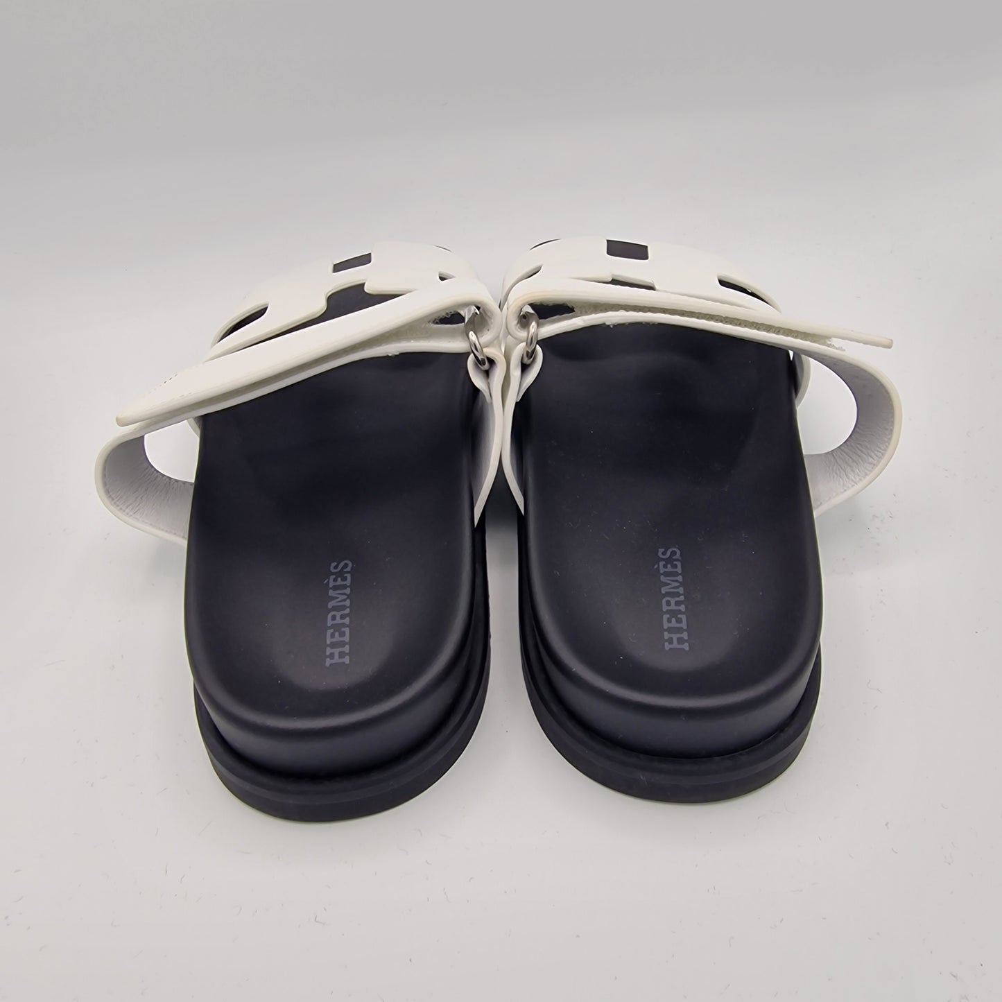 Hermes White Calfskin Leather Chypre Sandals Size EU 36.5
