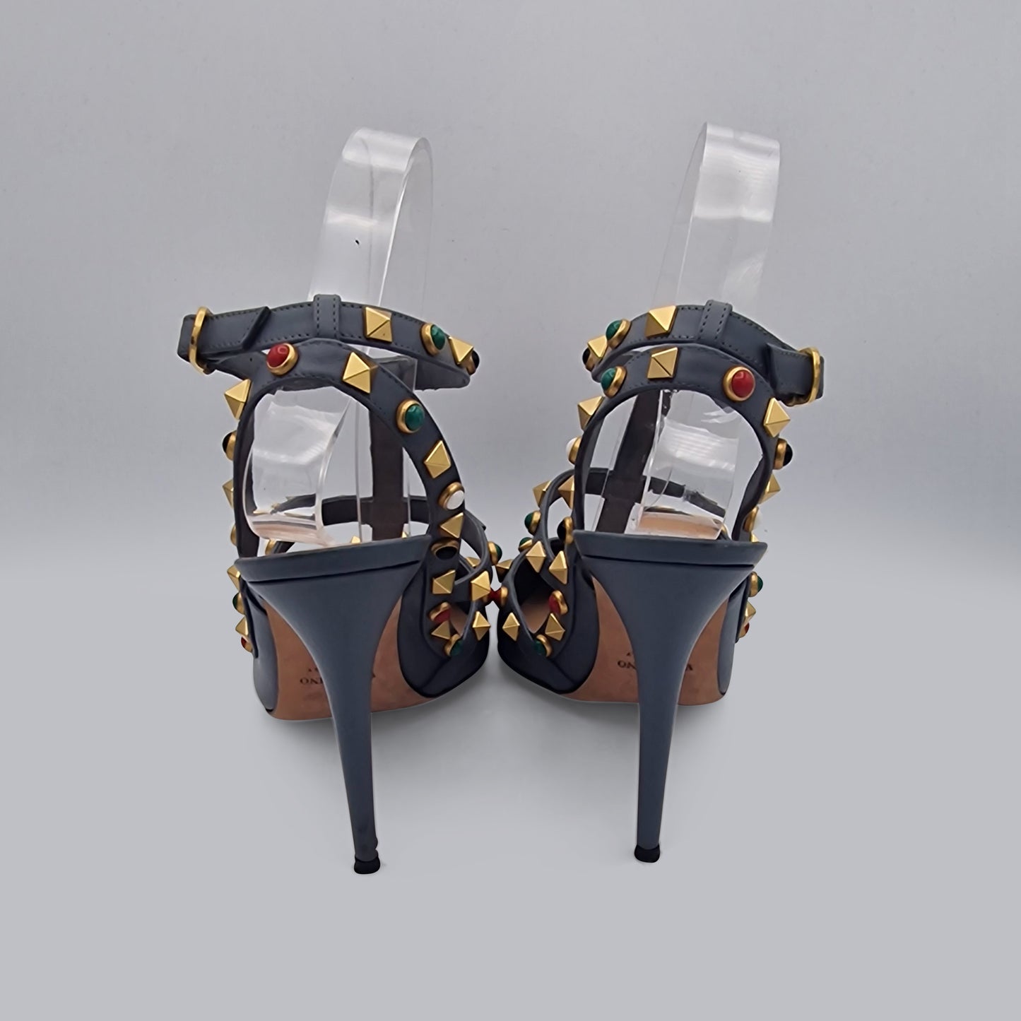 Valentino Grey Blue Rockstud Leather Heels 100 EU 39.5