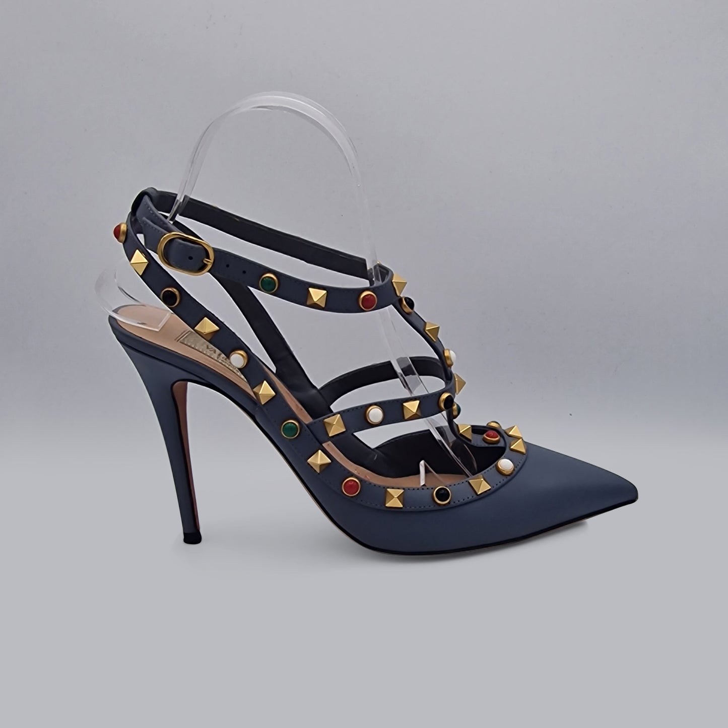 Valentino Grey Blue Rockstud Leather Heels 100 EU 39.5