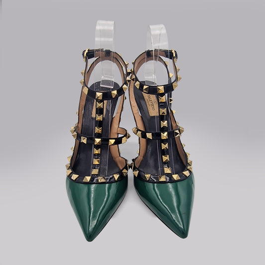 Valentino Green Rockstud Patent Leather Heels 100 Size EU 39.5