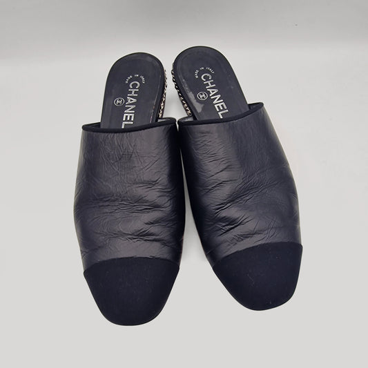 Chanel Black Backless Loafers Size EU 40