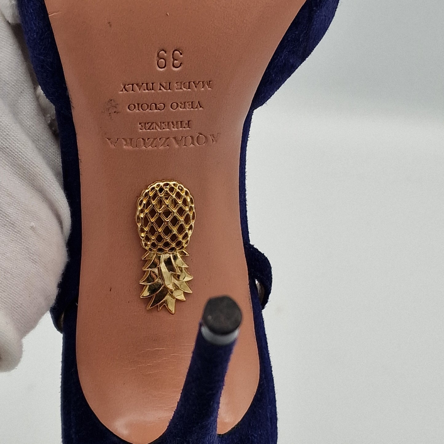 Aquazzura Navy Suede Powder Puff 105 Slingback Heels Size EU 39