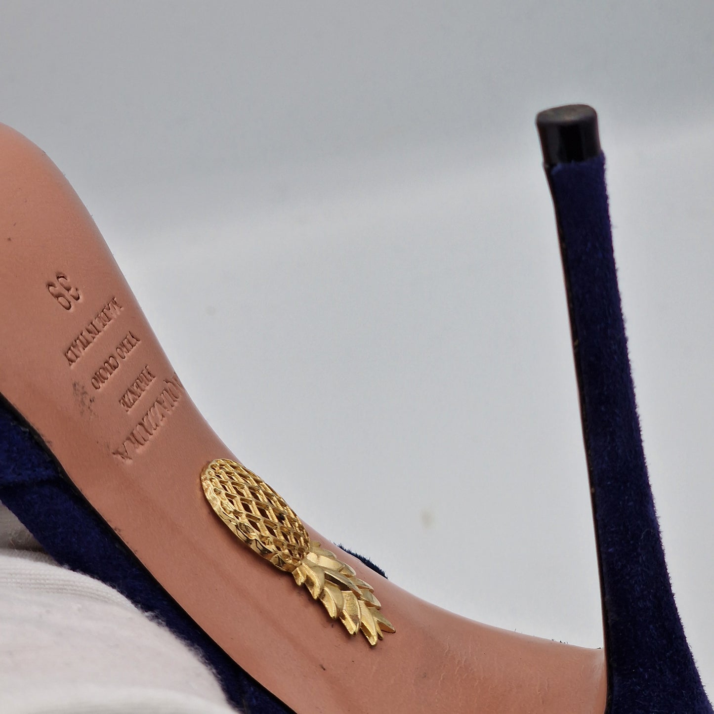 Aquazzura Navy Suede Powder Puff 105 Slingback Heels Size EU 39