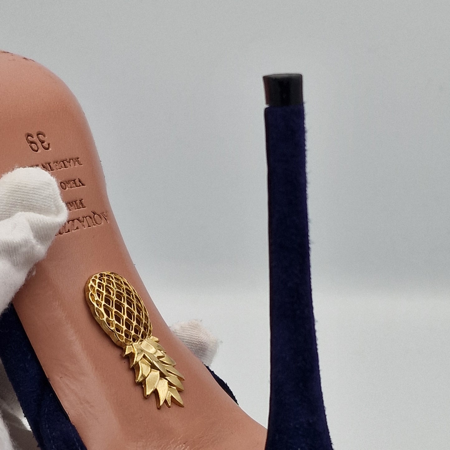 Aquazzura Navy Suede Powder Puff 105 Slingback Heels Size EU 39