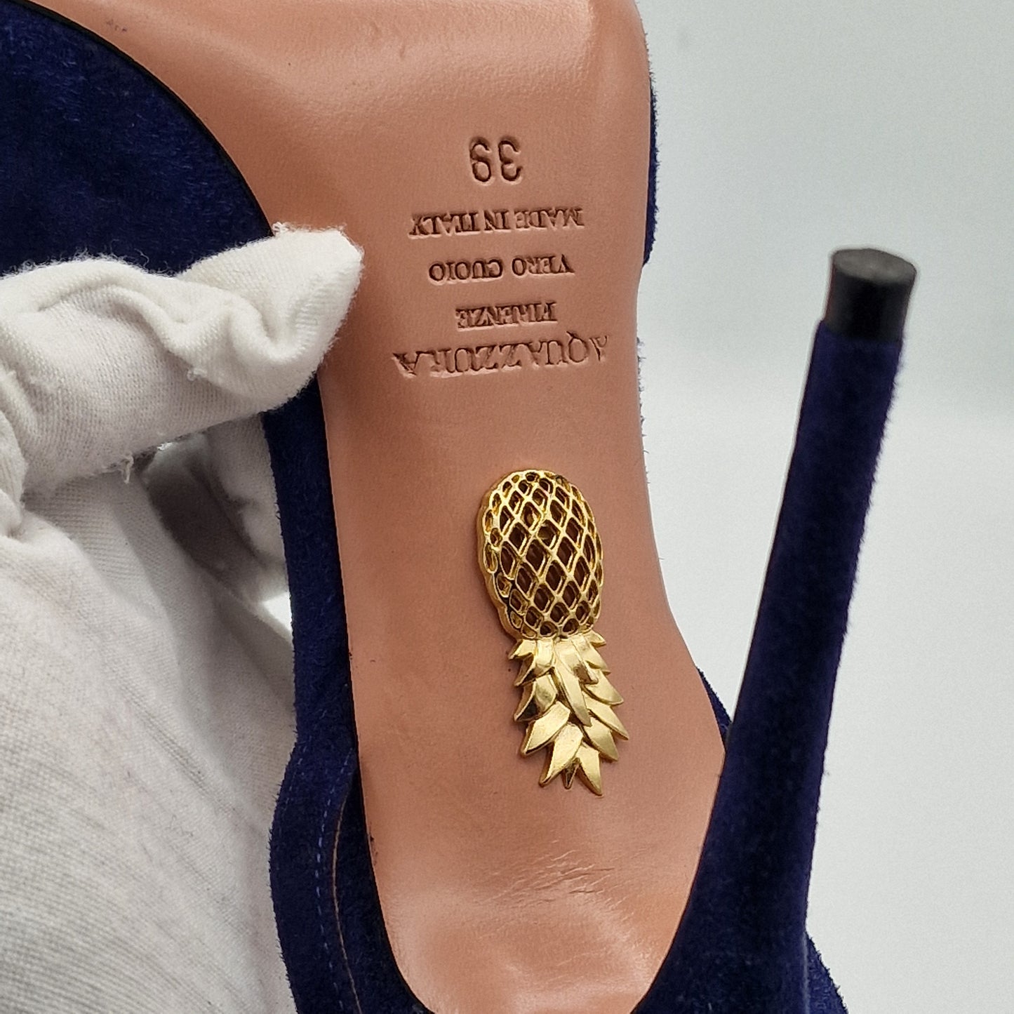 Aquazzura Navy Suede Powder Puff 105 Slingback Heels Size EU 39