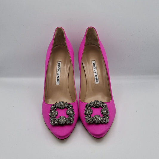 Manolo Blahnik Fuchsia Satin Hangisi 105 Heels Size EU 40
