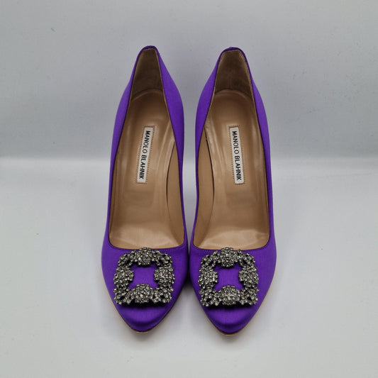 Manolo Blahnik Purple Satin Hangisi 105 Heels Size EU 40