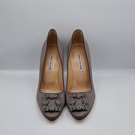 Manolo Blahnik Grey Satin Hangisi 105 Heels Size EU 40