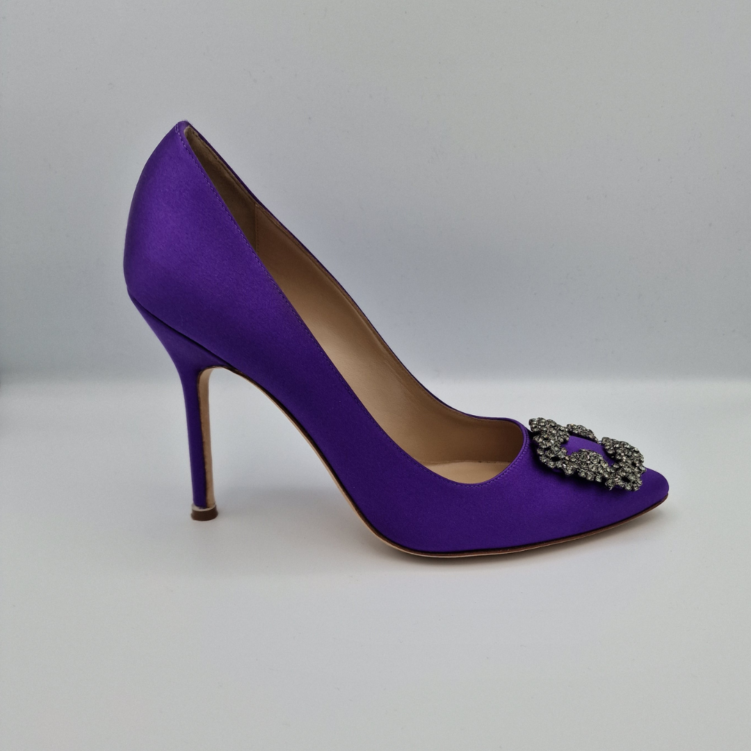 Manolo Blahnik Purple Satin Hangisi 105 Heels Size EU 40