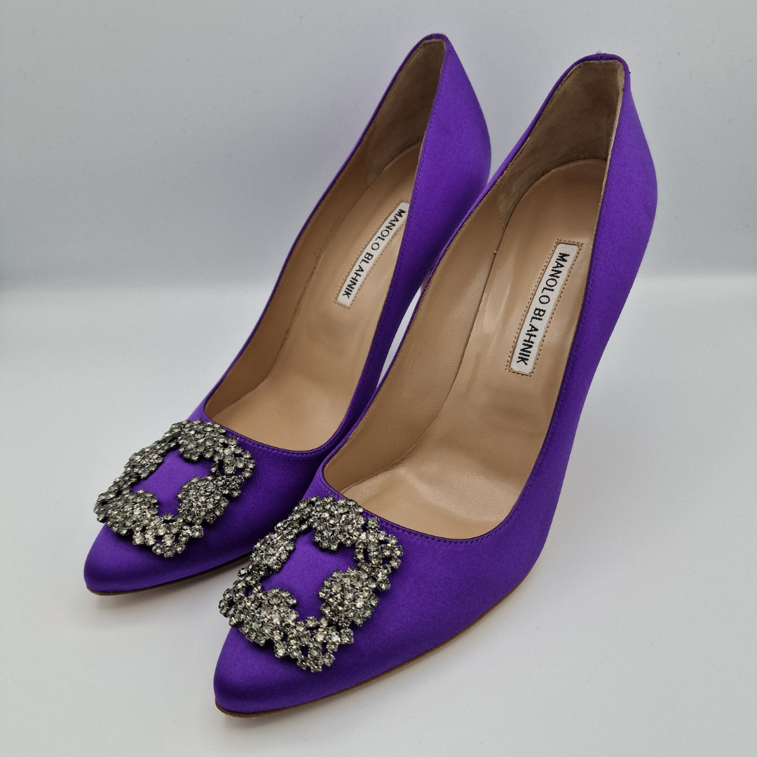 Manolo Blahnik Purple Satin Hangisi 105 Heels Size EU 40