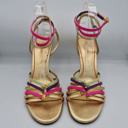 Valentino Metallic Rockstud Strappy Leather 100 Sandals EU size 39