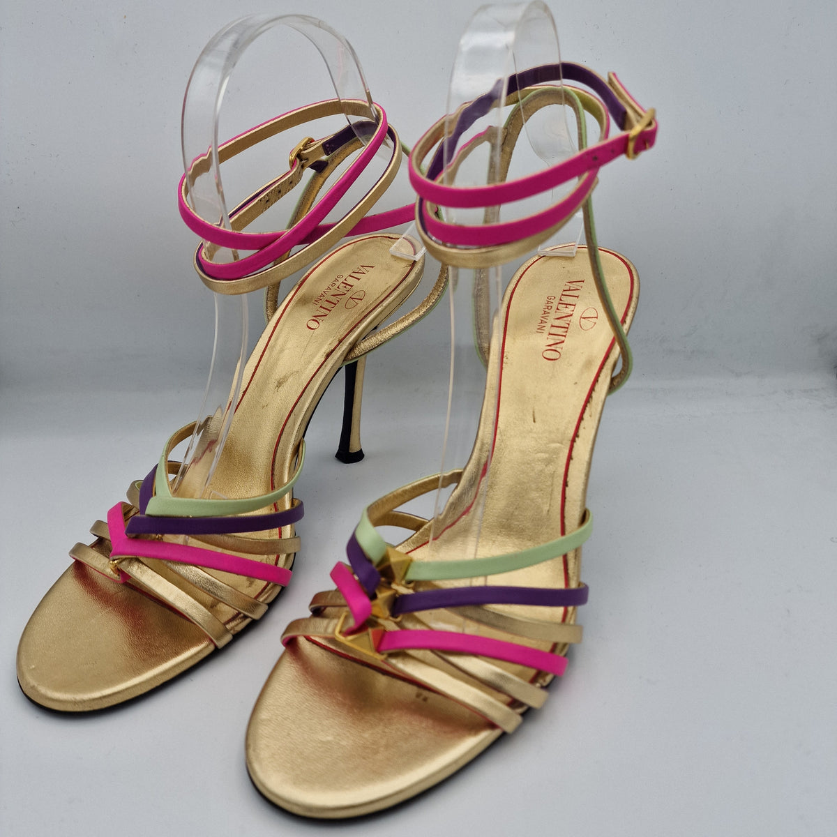 Valentino Metallic Rockstud Strappy Leather 100 Sandals EU size 39