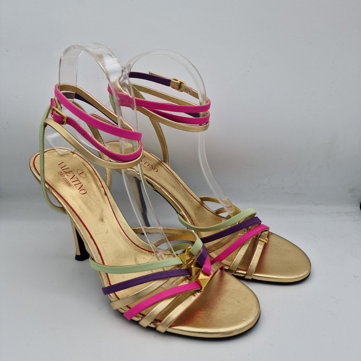 Valentino Metallic Rockstud Strappy Leather 100 Sandals EU size 39
