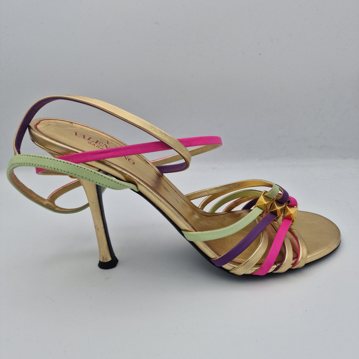 Valentino Metallic Rockstud Strappy Leather 100 Sandals EU size 39